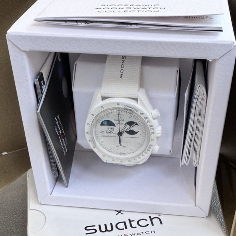 Swatch White MoonSwatch Watch with Moonphase Dial